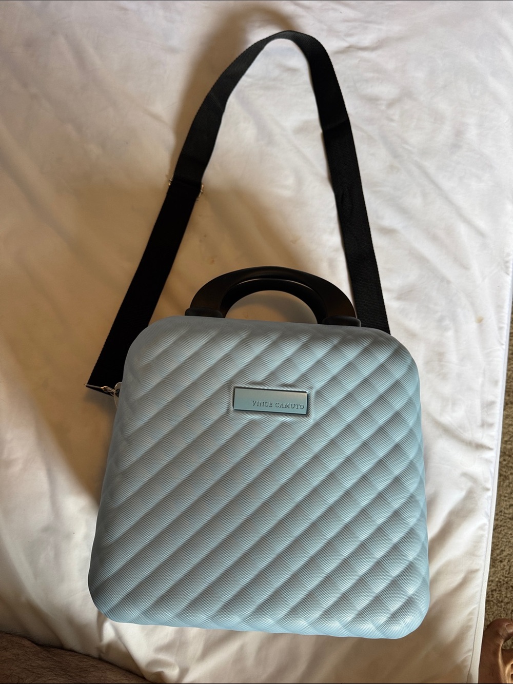 Vince Camuto Powder Blue Quilted Crossbody with Black Strap